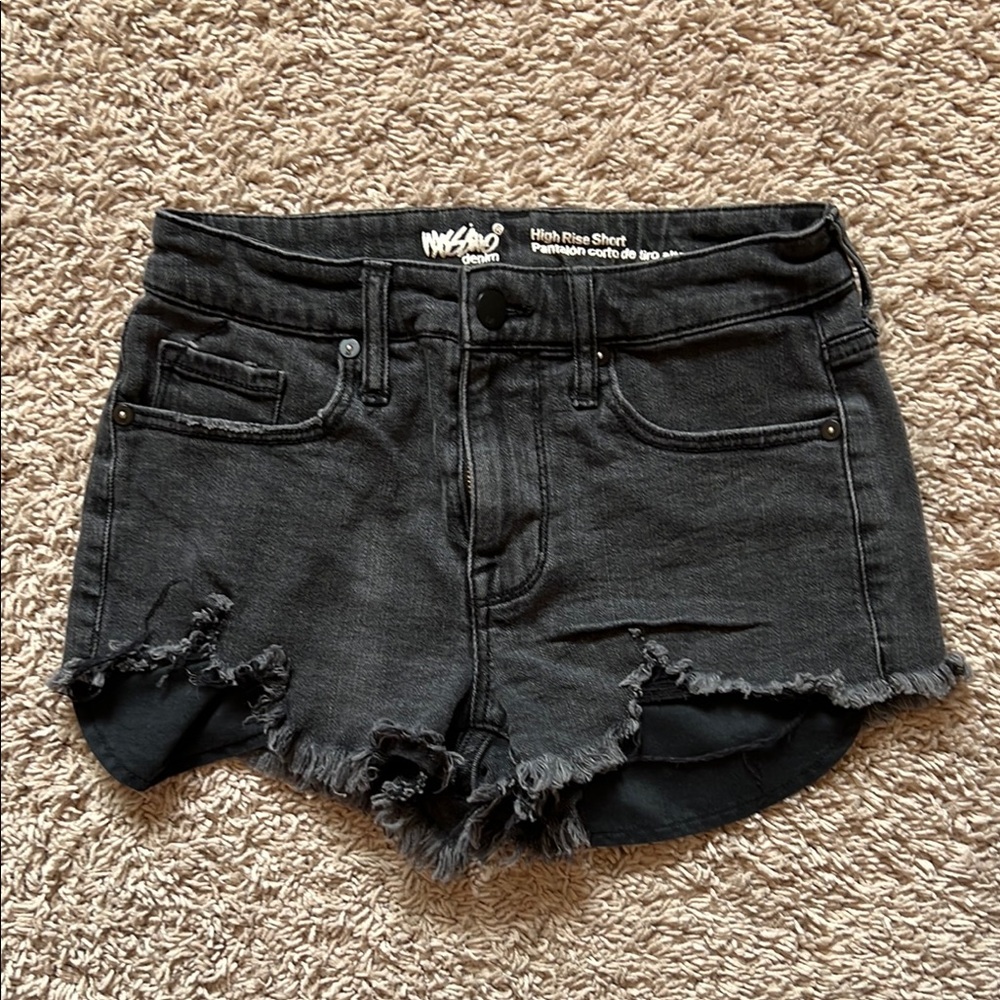 High Rise Black Denim Shorts